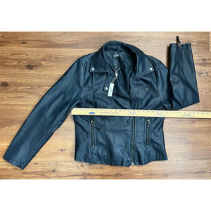 Max Studio Navy Pleather Moto Jacket Size XL NWT